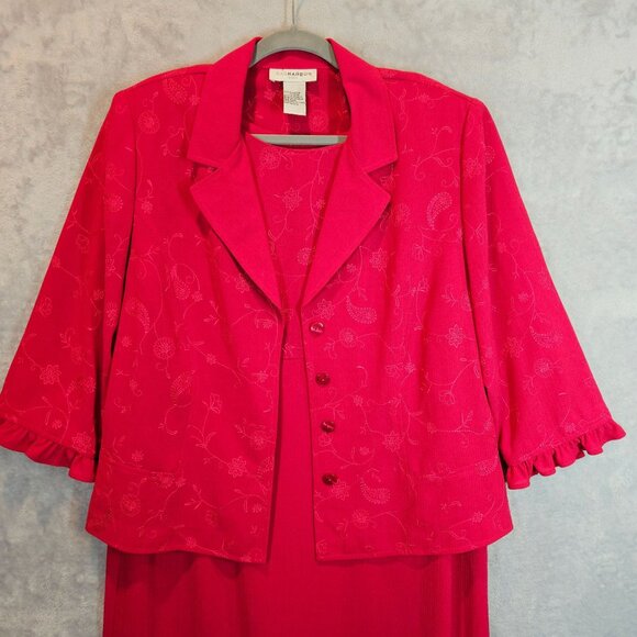 Sag Harbor Womens 16 Red Two-Piece Dress Jacket Set career Formal embroidered - Picture 4 of 16